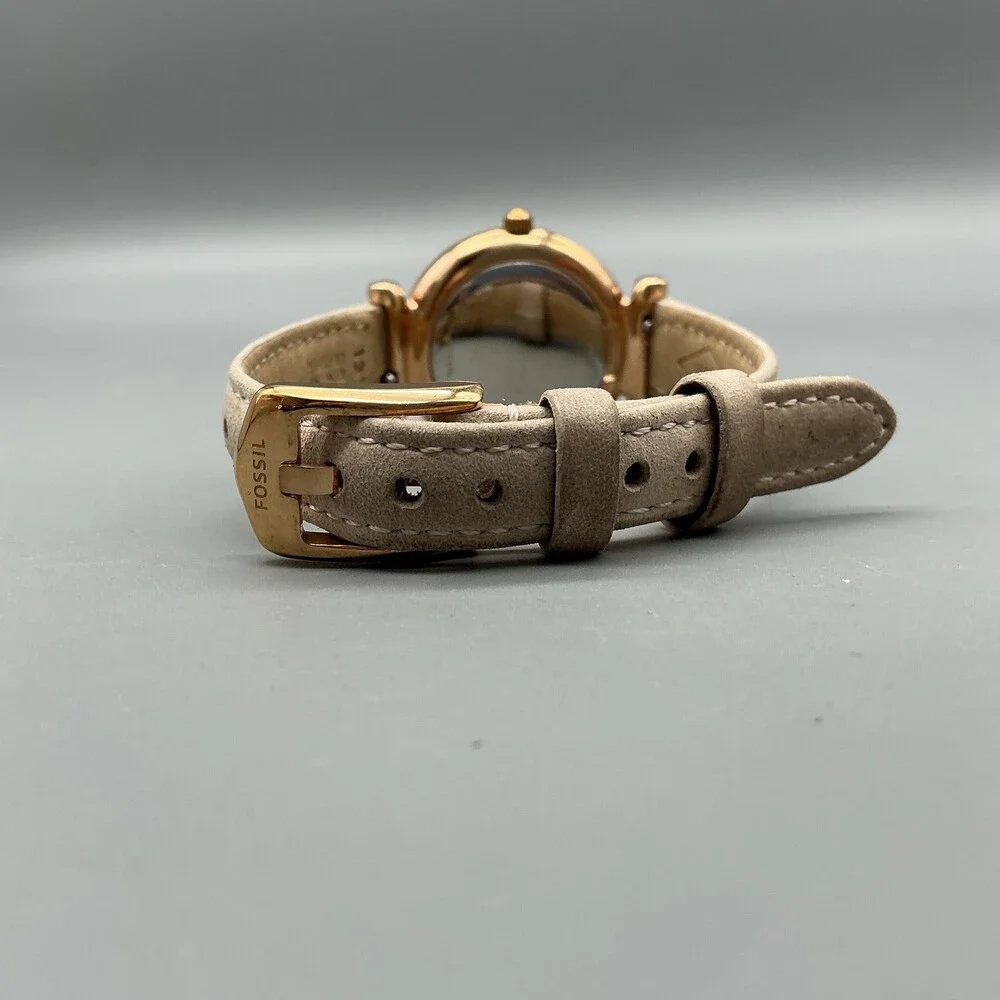 Fossil ES4099 Womens Watch 28mm White Rose Gold Tone Beige Leather New Battery
